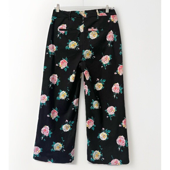BODEN High Rise Richmond Wide Leg Cropped  Pants Painterly Rose Womens 4P Black - Picture 4 of 8